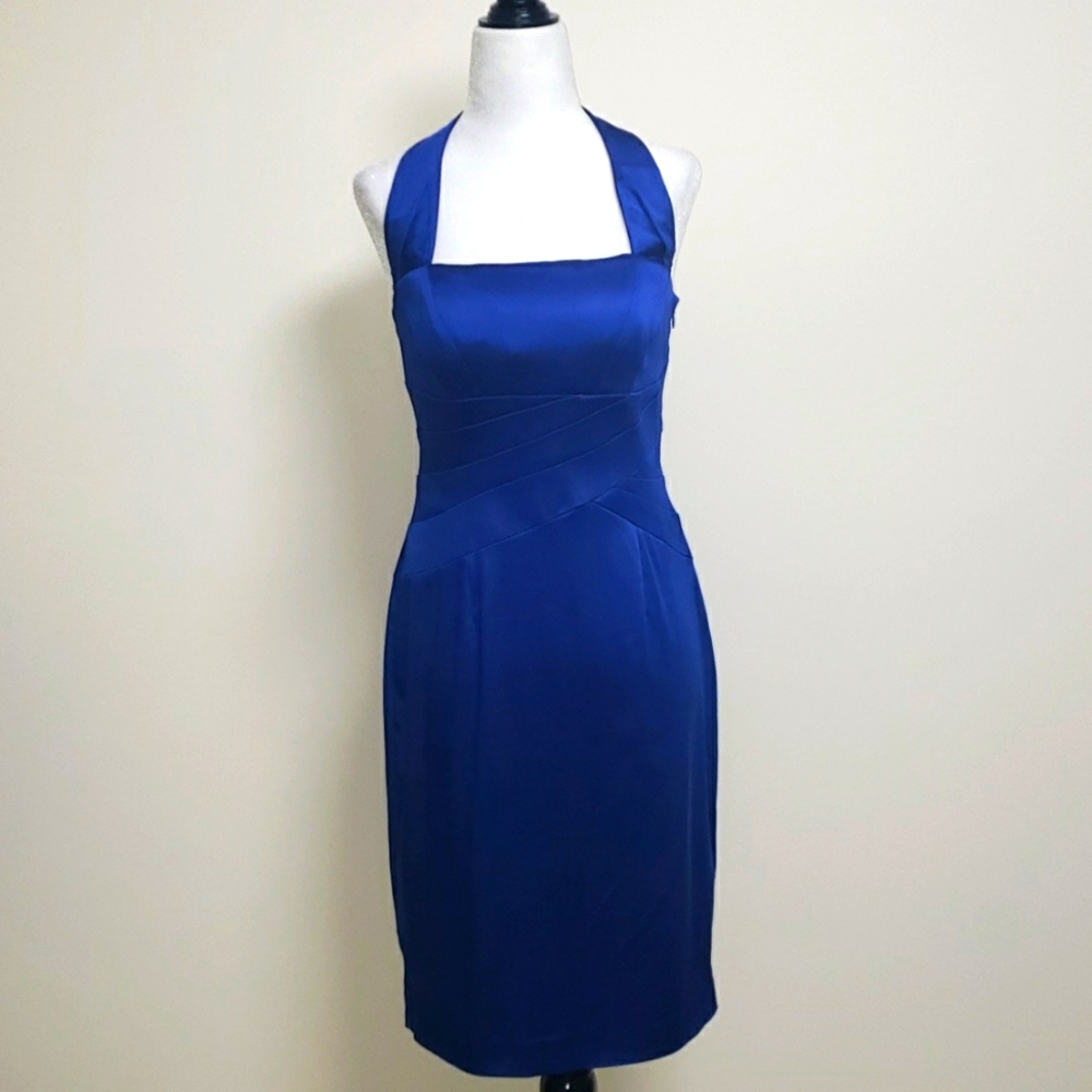 CALVIN KLEIN 2000s royal blue halter dress